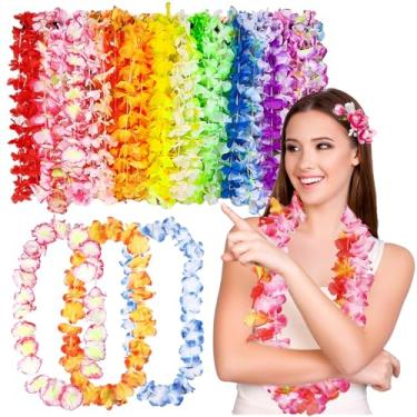 Imagem de FeelfunFeather 50 peças Leis para festa de Luau - Colorida havaiana Leis a granel flor tropical Lais Havaí decoração para verão praia decoração de piscina suprimentos favoritos