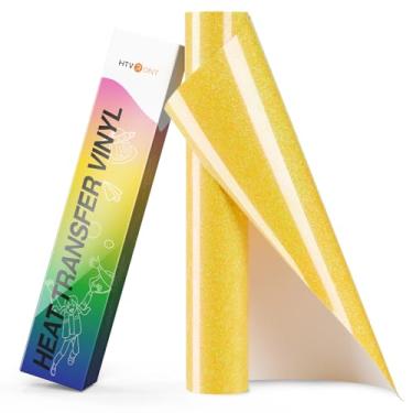Imagem de HTVRONT Rolos De Vinil Transferência Térmica Htv Com Glitter Amarelo - 25,4 Cm X 2,4 M Neon Para Camisetas, Passar A Ferro Em Todas As Máquinas Corte, Fácil Cortar E Remover (Amarelo Neon)