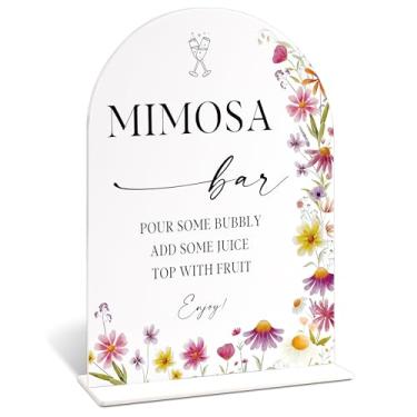 Imagem de Placas de casamento acrílicas para cerimônia e recepção, placa de bar Mimosa com tema floral, centro de mesa de chá de panela para mesas com base, despedida de solteira, noivado, aniversário