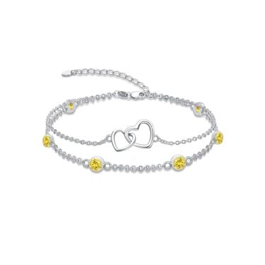 Imagem de Dorunmo Pulseira de pedra do mês de nascimento de coração para mulheres prata esterlina 925 joias de aniversário presentes para mulheres esposa, Anklet 9"-11", Prata esterlina, Base