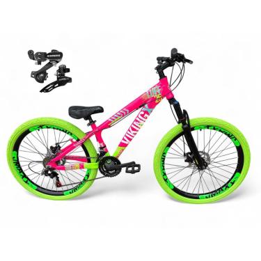 Imagem de Bicicleta Aro 26 Vikingx Tuff Freeride Câmbios Shimano 21v Aros Vmaxx DH Freio a Disco Pneu Flame-Unissex