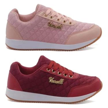 Imagem de Kit 2 Pares Tênis Feminino Casual Leve e Confortável | Tênis Feminino Versátil para Caminhada, Dia a Dia e Trabalho (Rosa Claro + Vermelho Bordô, BR, Adulto, Numérico, 36)