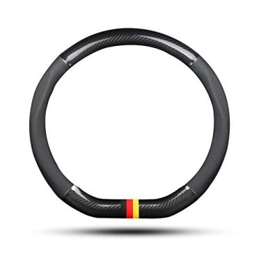Imagem de Ergocar Capa de volante de carro antiderrapante protetor de volante esportivo em forma de D de fibra de carbono e couro PU universal para diâmetro de 38 cm (15") (preto-G)