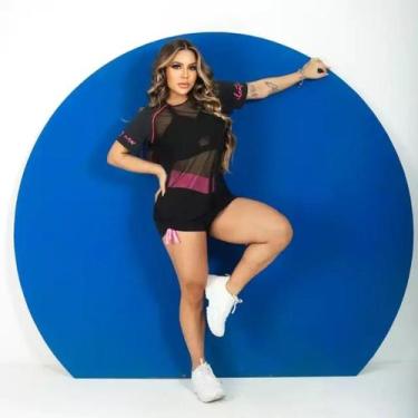 Imagem de Blusa Tule Com Manga Microfibra Com Poliamida Moderna Desportiva Neon 