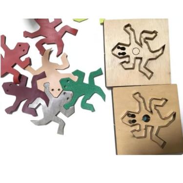 Imagem de YJIUYUANQ Kit de matrizes de corte de couro com base de madeira - Ferramenta de perfuração manual para artesanato de quebra-cabeça de lagarto artesanal DIY