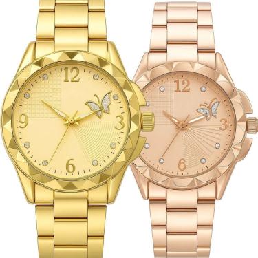 Imagem de Relogio Dourado Prova Dagua Feminino Original Kit Banhado Qualidade Premium Combo Resistente Casual