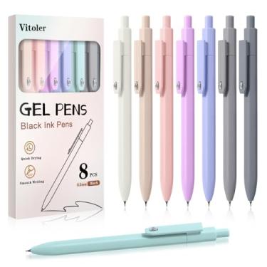 Imagem de Piochoo Canetas de gel, 8 peças, canetas esferográficas retráteis, de ponta fina, de tinta preta, de secagem rápida, para material escolar, acessórios de mesa de escritório