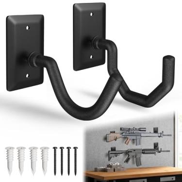 Imagem de POOWEE 1 pacote com suporte horizontal para arma de parede, suporte de espingarda de aço resistente, suporta até 13,6 kg, suporte de parede de cabides de rifle, suporte de parede de arco, suporte de