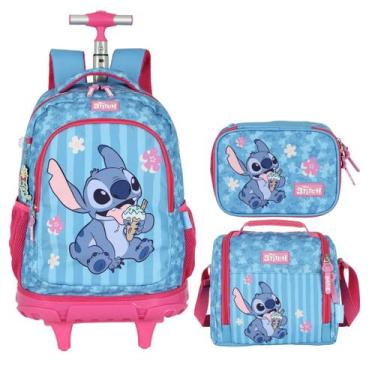 Imagem de Kit Mochila Rodinha Lancheira Estojo Juvenil Stitch - Luxcel, Pink