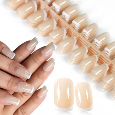 Imagem de 5 pacotes de unhas pequenas e médias para unhas postiças brilhantes, unhas postiças brilhantes para salão de beleza, bege nude, unhas francesas, presentes diários para mulheres e meninas com abas