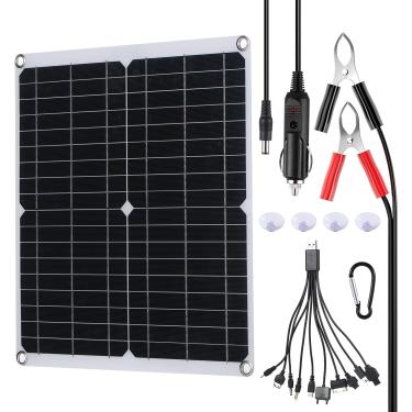 Imagem de Acouto Carregador Solar Portátil de 20 W, Portas USB Duplas Cabo de Carregamento 10 Em 1 Painel Solar Flexível Com Controlador de Carga Inteligente para Carros RV, Telefones