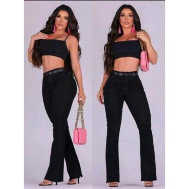 Imagem de Calça jeans flare preta feminina wissam jeans, Preto, 44