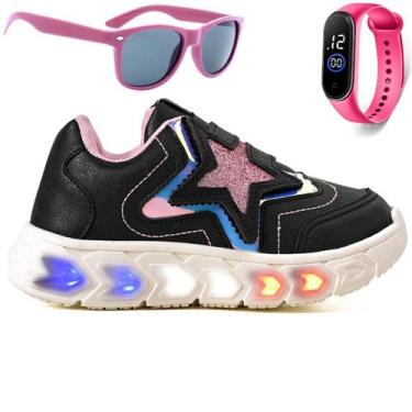 Imagem de Tenis Infantil De Led Meninas Estrela Holografico Casual+ Oculos + Rel