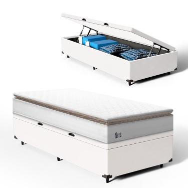 Imagem de Cama Box Baú com Colchão de Molas Ensacadas Pillow Top Neve Solteiro 88cm