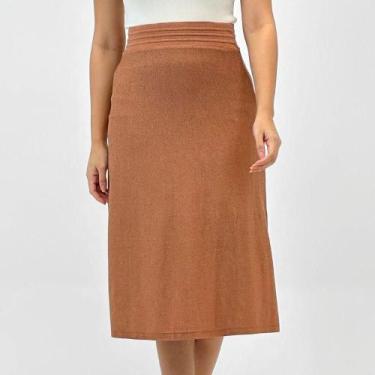 Imagem de Saia Via Tricot Midi Godê Modal Feminina, P, Bege