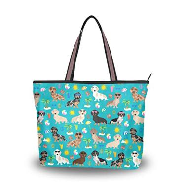 Imagem de Dachshund Dog Beach Summer Women Fashion Handbags Wallet Tote Bag Tote Bag Tote Top Handle, Dachshund Dog Praia Verão, Medium