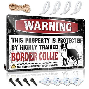 Imagem de Sinais de animais para aviso externo Esta propriedade é protegida por uma borda altamente treinada Collie sinal de banheiro sinais engraçados fotos de banheiro decoração de parede (tamanho : 30X40cm)