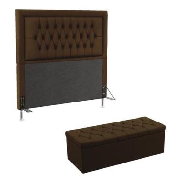 Imagem de Cabeceira Antares e Calçadeira Sagitarius 160cm Couro Marrom - Aradeco