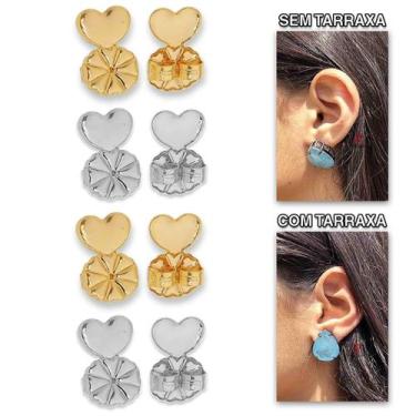 Imagem de Tarraxa Mágica Levanta Orelha Kit 04 Pares Banhado Ouro 18k e Prata 92