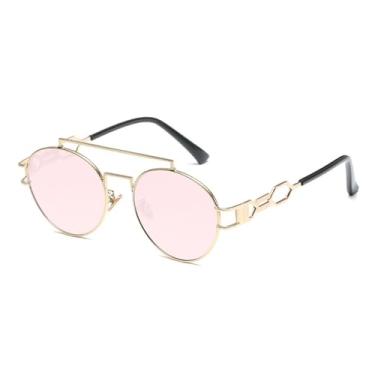 Imagem de JRLLFD Óculos de sol Steampunk, masculino e feminino, armação de metal redonda, óculos de sol pretos, lentes transparentes, óculos de sol retrô Steam Punk, 3, tamanho único