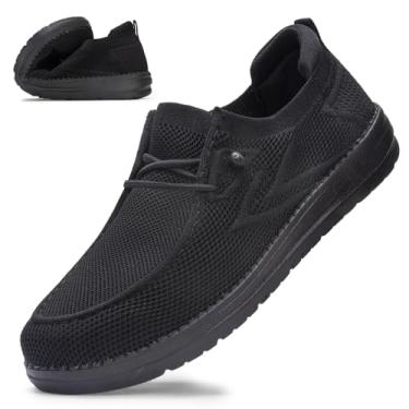 Imagem de VIPFOX Sapatos masculinos de bico largo para diabéticos de largura extra larga mocassins masculinos e slip-ons suporte de arco fascite plantar sapatos de caminhada, Preto completo, 14 Wide