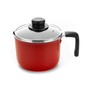 Imagem de Leiteira Multiflon Gourmet 14cm Com Tampa de Vidro 1,6L Vermelha