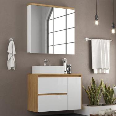 Imagem de Gabinete de Banheiro 90cm com Cuba e Espelheira Itapuã/Branco - Cewal