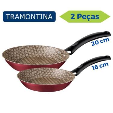 Imagem de Frigideira Antiaderente Jogo Kit 2 Peças Alumínio Tramontina Vermelha,