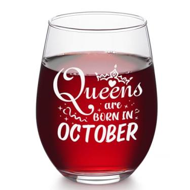 Imagem de Futtumy Presentes de aniversário para mulheres, Queens Are Born in October Taça de vinho, presentes engraçados de aniversário de outubro para filha, mãe, esposa, irmã, amiga, namorada, Libra Escorpião