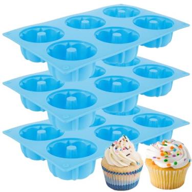 Imagem de UKQRRTC 3 peças de forma de silicone de grau alimentício molde antiaderente para bolo reutilizável molde de assar bolo mini bandeja de assar cupcake para bolos, pudim, geléia, sabonete, chocolate