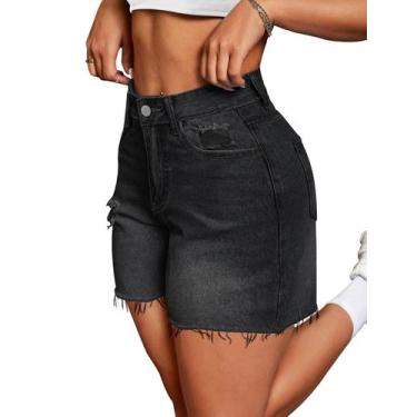 Imagem de Shorts jeans IWD, cintura alta, rasgados, desgastados, bainha crua, pr