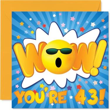 Imagem de Stuff4 Cartões de aniversário de 43 anos para mulheres e homens - WOW - Cartão de feliz aniversário para mulher de 43 anos homem sobrinho irmão amigo vizinho, cartões comemorativos de aniversário de