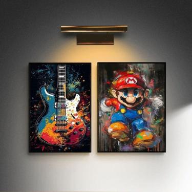 Imagem de Kit 2 Quadros Quarto Menino Rock E Gamer 45X34Cm