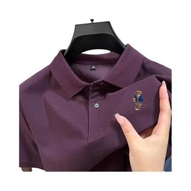 Imagem de Camisa Polo Masculina De Verão 100% Algodão Manga Curta Com Bordado De