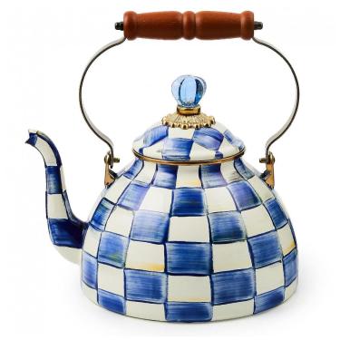 Imagem de Chaleira de Chá Esmaltada 3 Litros com Pássaro, MacKenzie Childs, Branca e Azul Escuro