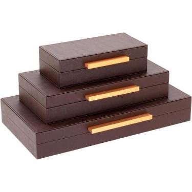 Imagem de caixa organizadora sintético marrom 3pç - HOME & CO