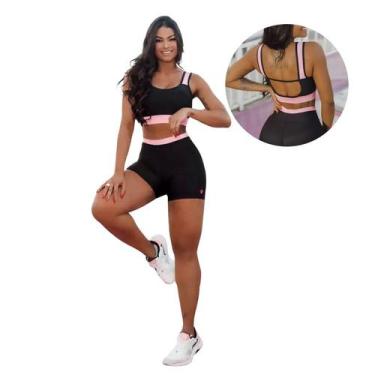 Imagem de Conjunto Shortinho Cós Bicolor Top decote na costa Desportivo Academia