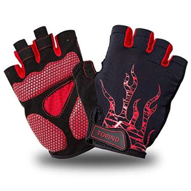 Imagem de TOPIND Luvas de mountain bike para homens e mulheres, luvas de bicicleta suja, meio dedo com almofada de gel, absorção de choque, antiderrapante, luvas de ciclismo respiráveis (vermelho, M)