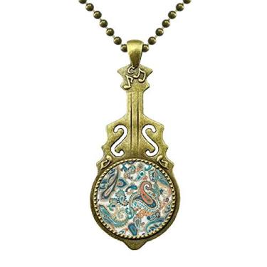 Imagem de DIYthinker Colar clássico azul laranja abstrato padrão de peixe colar antigo joia música pingente