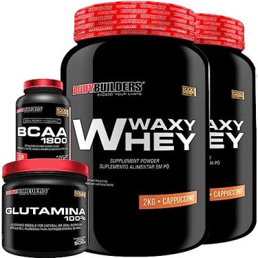 Imagem de KIT 2x Whey Protein Waxy Whey 2kg + Glutamina 500g + BCAA 1800 120 Cápsulas - Bodybuilders (Cappuccino)