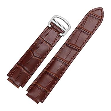 Imagem de DFAMIN Para pulseiras Cartier Pulseira de couro genuíno cor de qualidade pulseira de couro de substituição pulseira feminina (cor: marrom, tamanho: 14x8mmFecho de ouro)