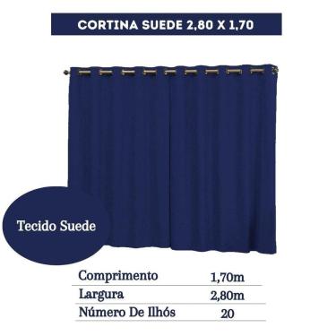 Imagem de Cortina Azul 2 Metros Sala Quarto Tecido Suede 2,80 X 1,70