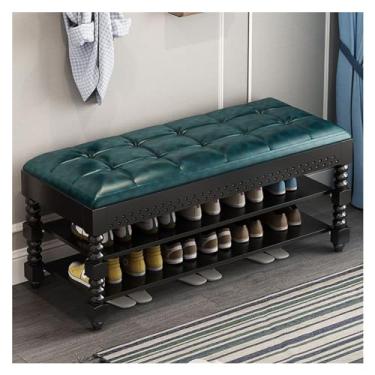 Imagem de Prateleira de sapatos banco de sapatos, banco de entrada rack de 2 níveis, banco de sapateira com tampa flip e almofada acolchoada, banco com moldura de madeira maciça rack empilhável (cor: caneca