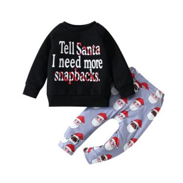 Imagem de Conjunto de roupas com estampas de letras de Natal para meninos e meninas, camisetas, pulôver, camisas, estampas, calças, Preto, 18-24 Meses