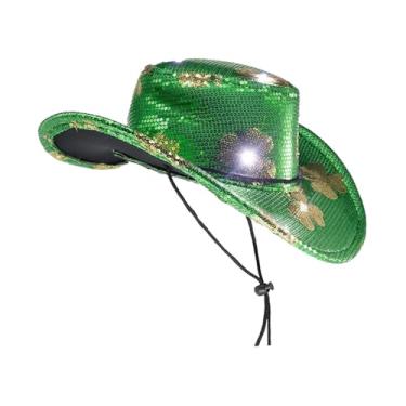 Imagem de Deevoka Chapéus do dia de São Patrício acendem chapéu de cowboy unissex adulto aba larga acessórios de fantasia para fantasiar música concertos festa