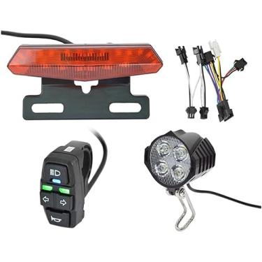 Imagem de 1 conjunto kit de luz traseira de bicicleta elétrica cinco estrelas botão interruptor de chifre luz dianteira freio transformar luz conjunto ebike farol 16 sereno