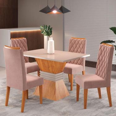 Imagem de Mesa de Jantar 4 Lugares Cansas Marrom/Blonde/Veludo Rosa - Viero Móveis