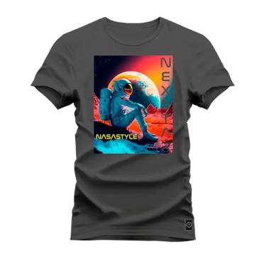 Imagem de Camiseta Plus Size Premium Malha Confortável Estampada Nasa Style Grafite G5