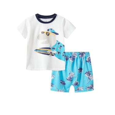 Imagem de HAPNBCELE Roupas de verão para bebês meninos, 2 peças, camiseta e shorts de manga curta, Navio à vela, 120