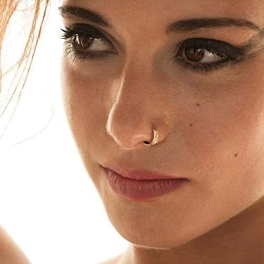 Imagem de Zeshimb Boho Anéis de nariz articulados de aço cirúrgico dourado torcido fino brincos de argola minúsculos anel de septo anel de hélice piercing de nariz feito à mão joia para presente dela